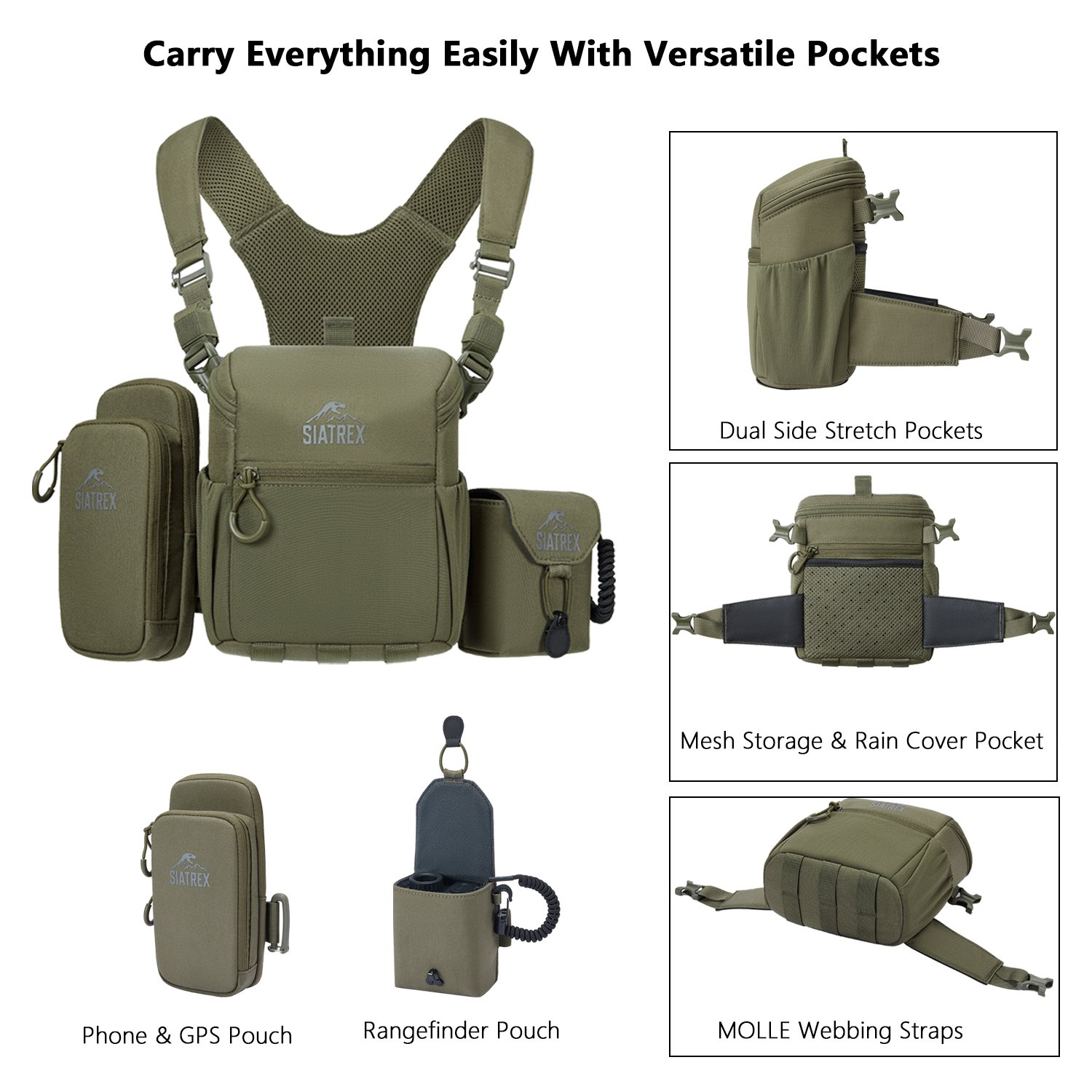 SIATREX BINO‑X Binocular Harness Pack with Side Pouches
